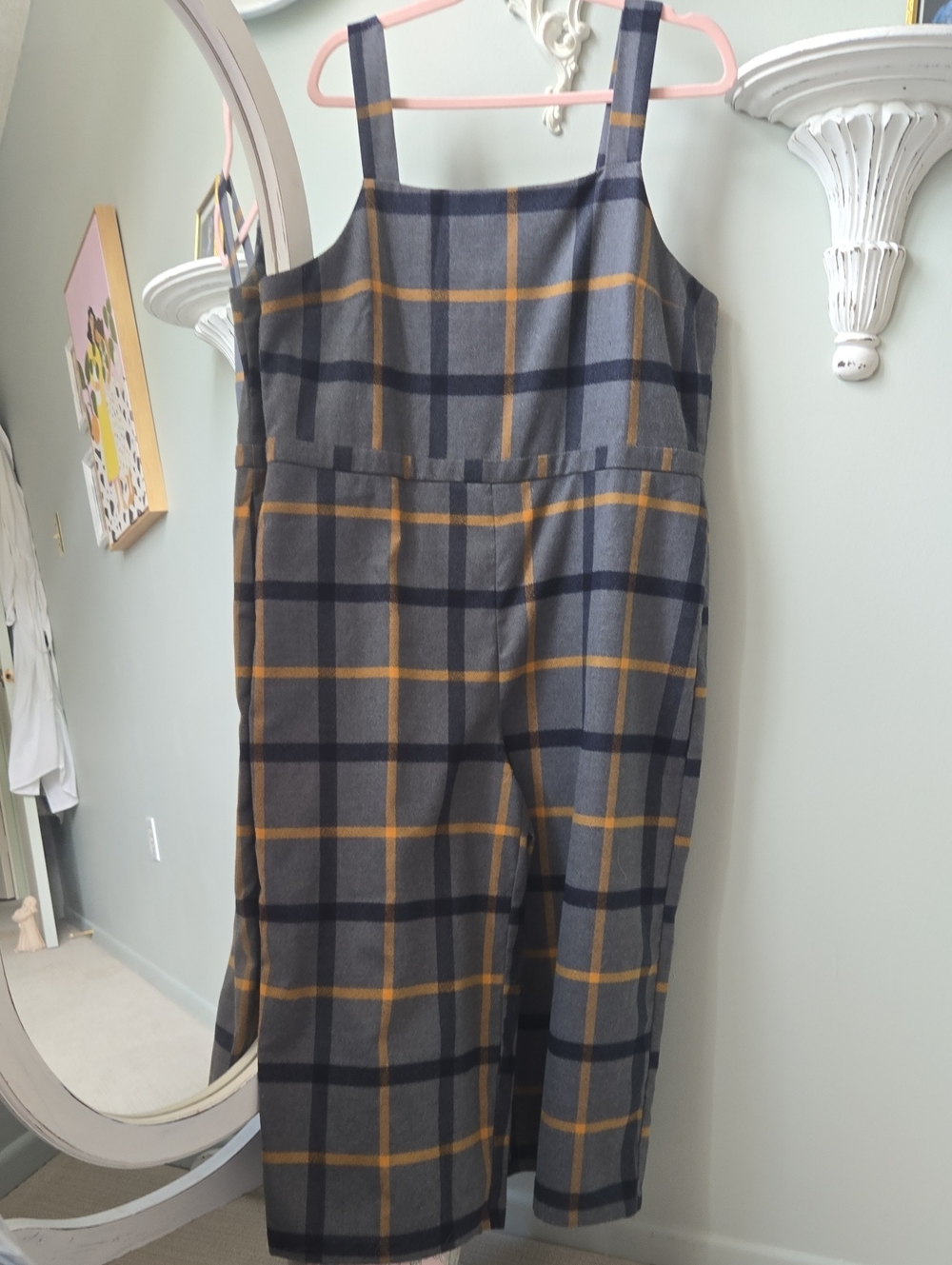 Modcloth Plaid Sleeveless Jumpsuit in Gray & Mustard Yellow